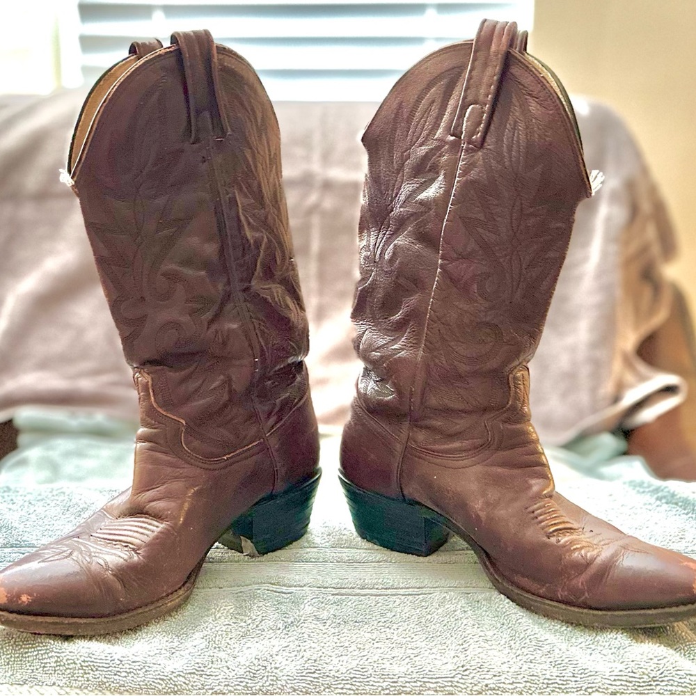 DAN POST 9.5 9 1/2 VINTAGE BROWN COWBOY BOOTS